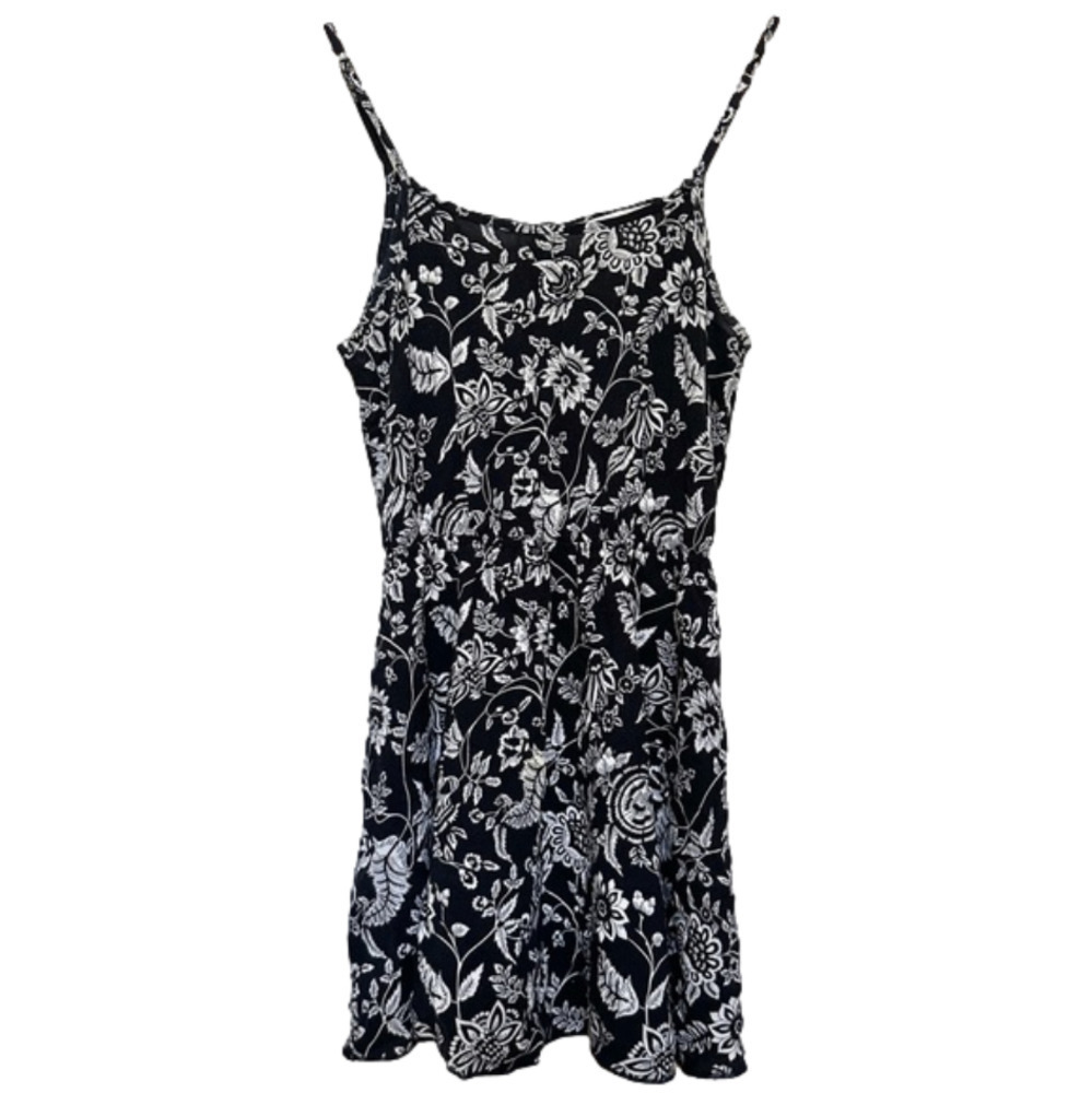 Black White Paisley Floral Strappy Open Back Fit and Flare Mini Midi Dress